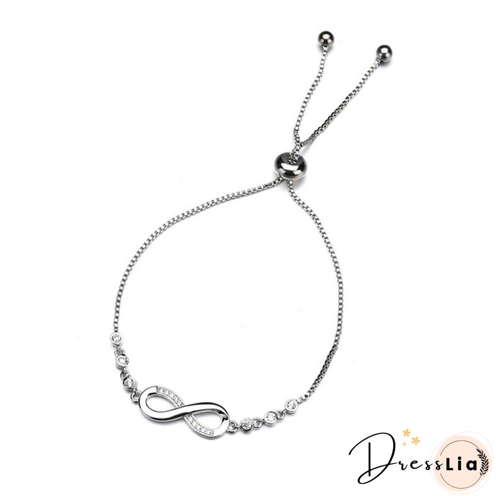 1Pc New Arrival 925 Sterling Silver Charm Bracelet Jewelry Infinity Eight Crystal Diamond Link Chain Bracelet Ankle Bracelets for Women