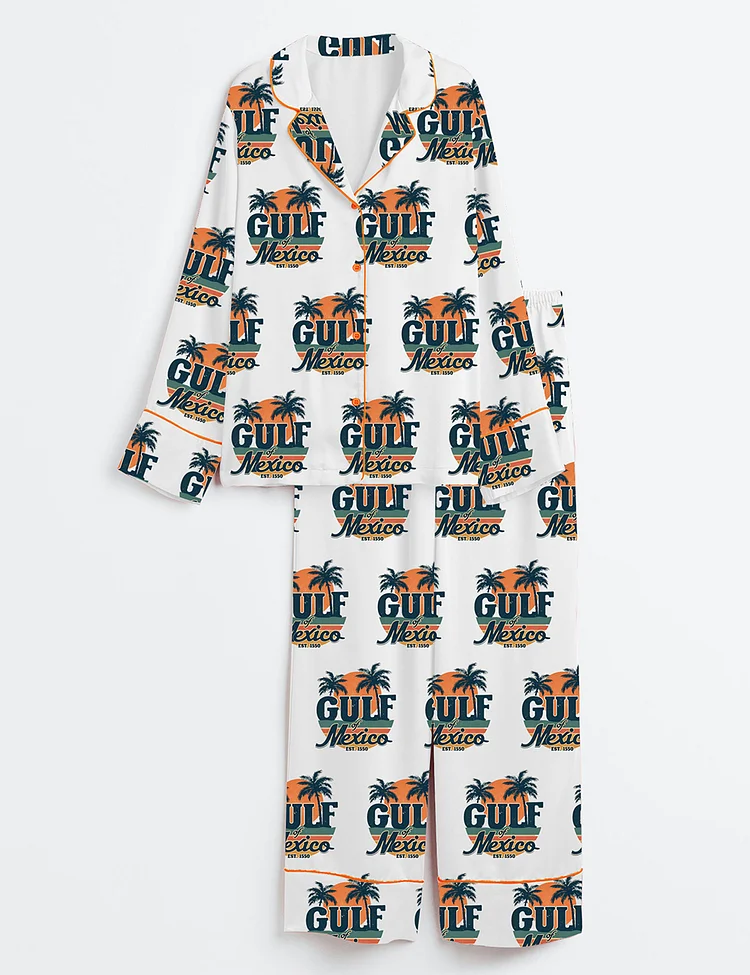 Women's Gulf Of Mexico Texas Alabama Mississippi Florida Beach Long Sleeve Satin Pajama Set