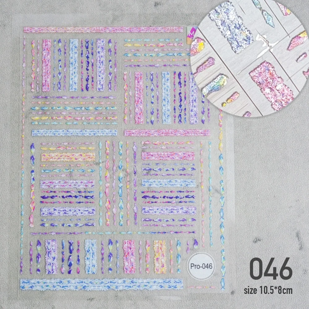 Beautizon 2021 New 3D Engraved Nail Stickers Checked pattern high quality Sticker Empaistic Butterfly Sticker