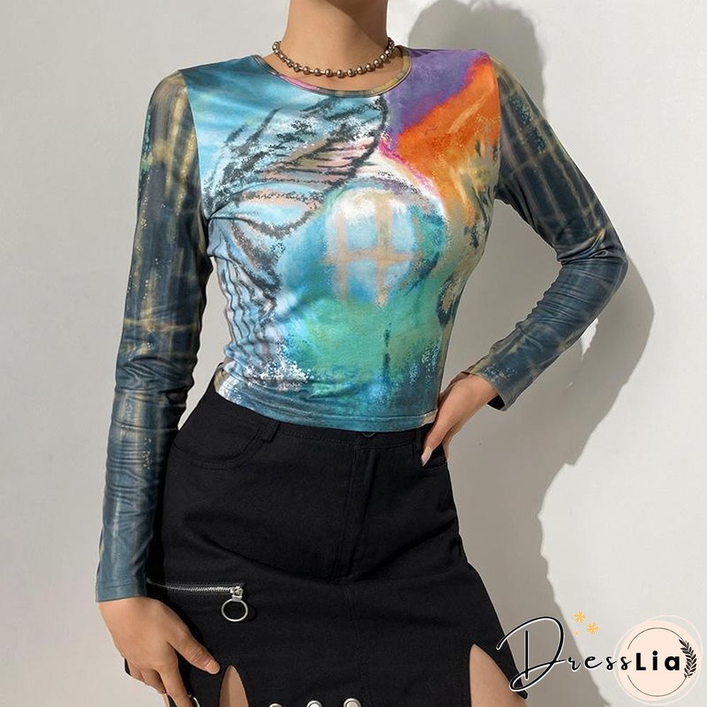 Colorful Printed Slim Long Sleeve Top