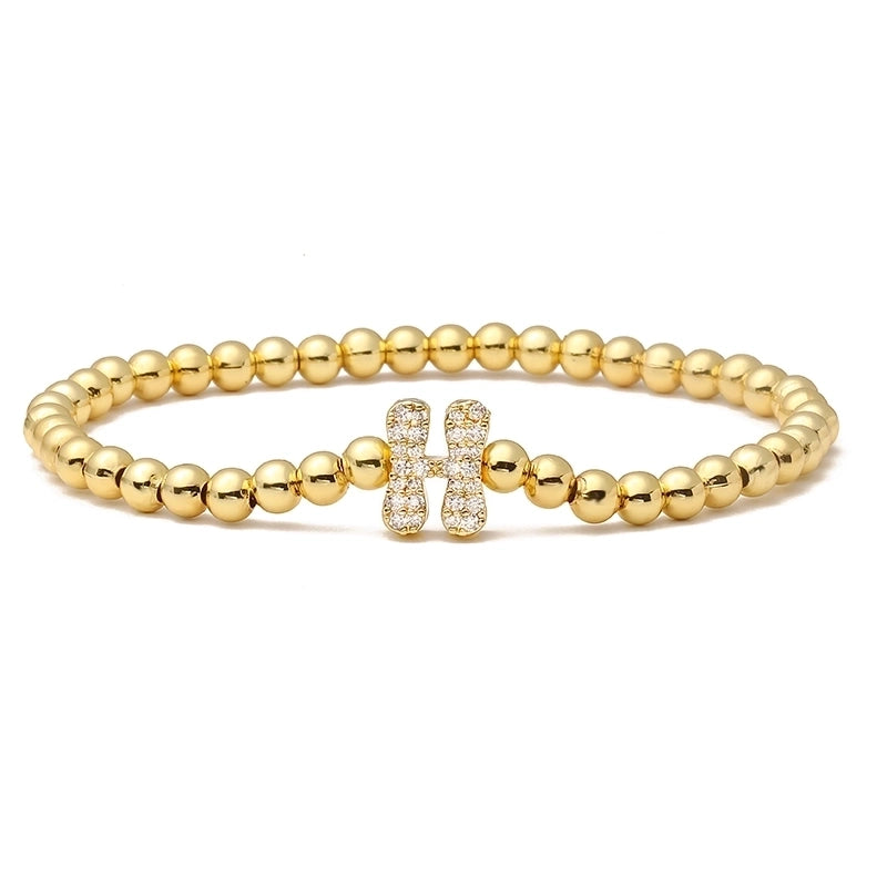 Vintage Style Minimalist Classic Style Letter Copper Zircon 18K Gold Plated Inlay Bracelets