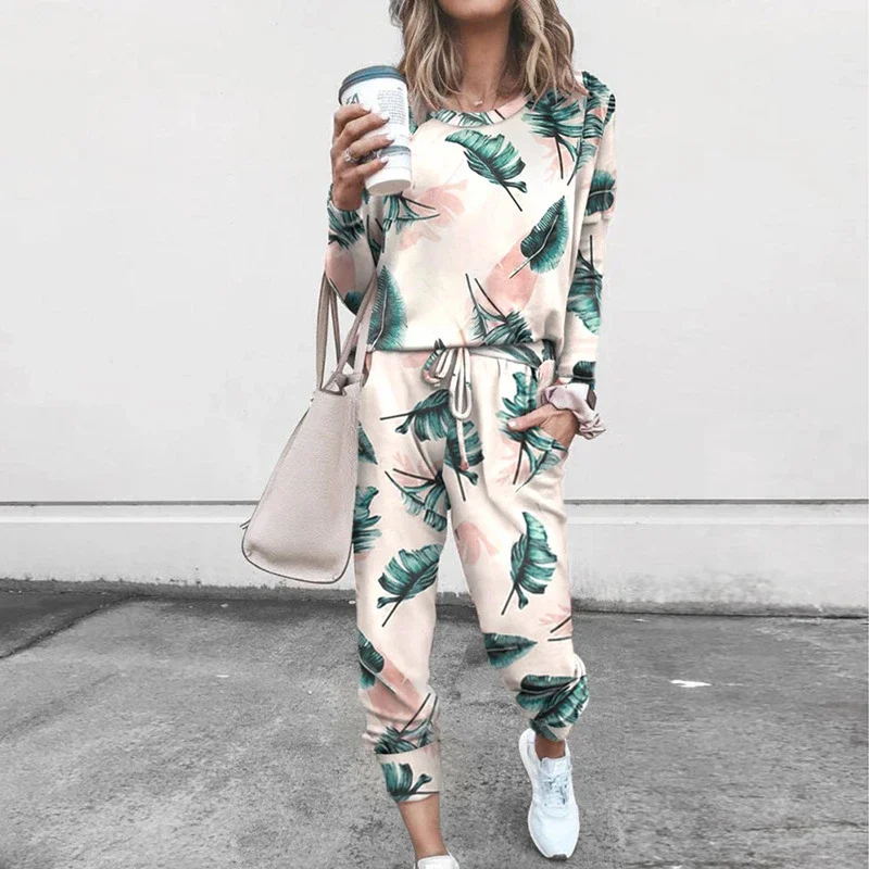 Women's loose print long-sleeved casual suit