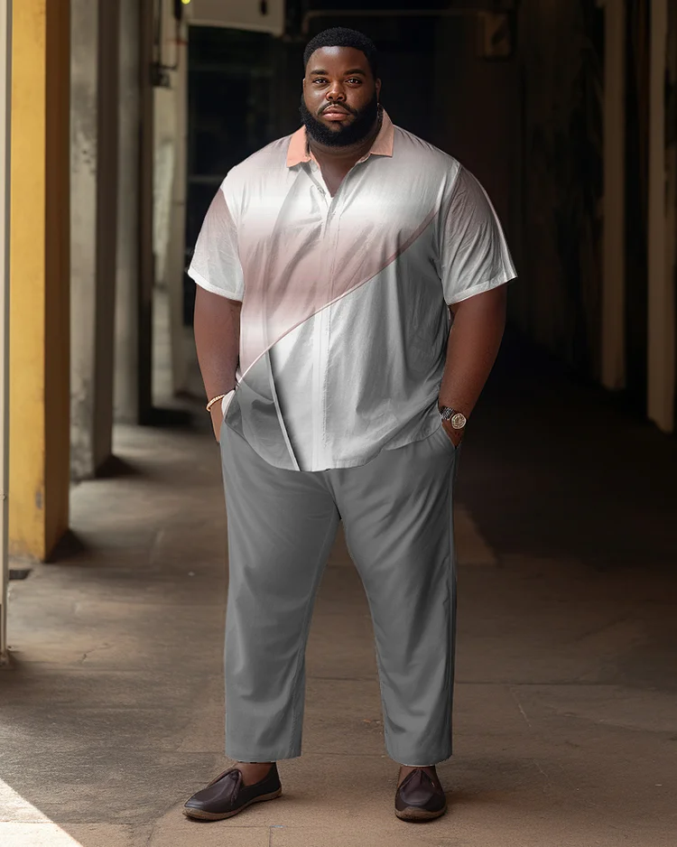 Men's Gray Simple Gradient Short Sleeve Walking Suit