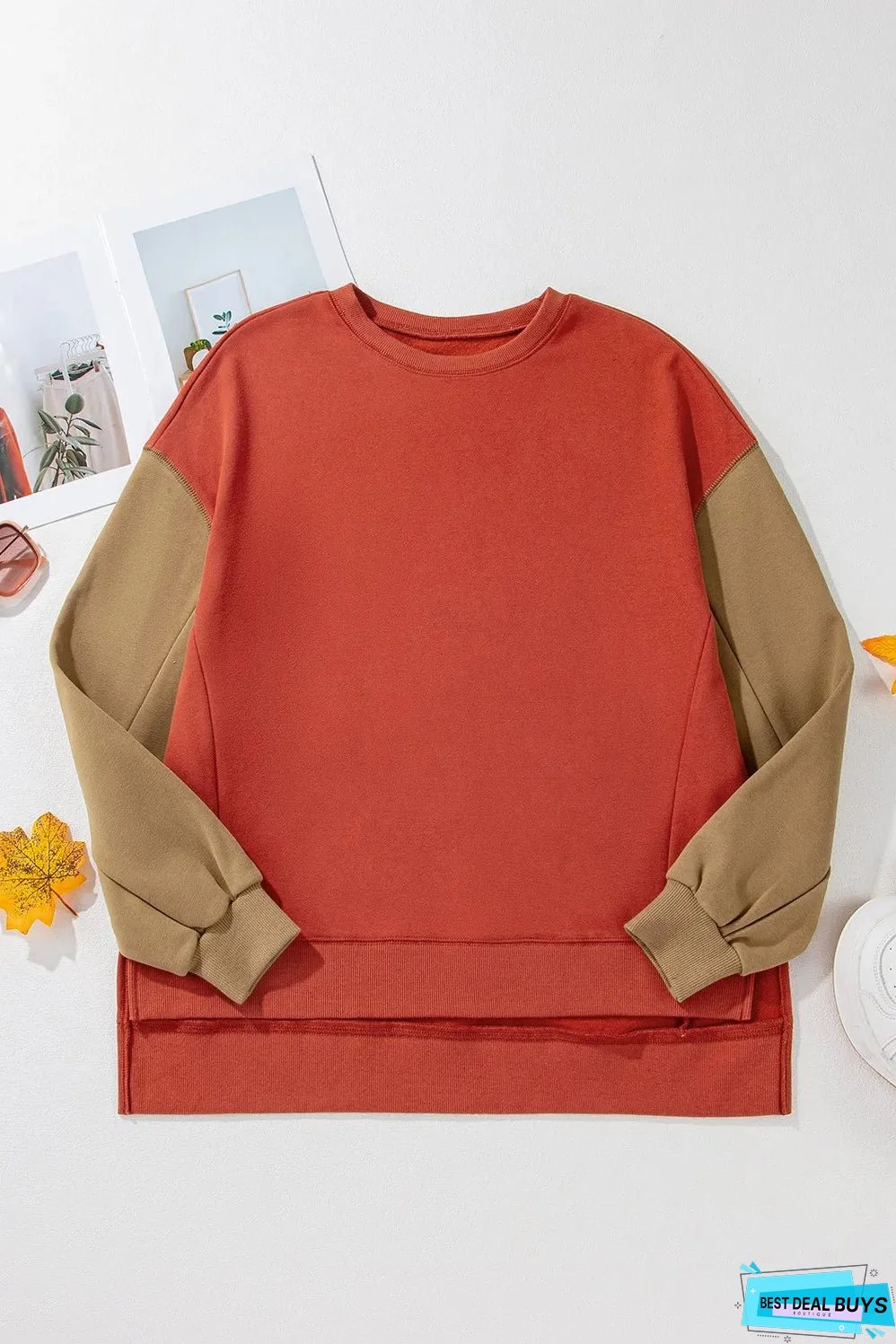 Contrast Round Neck Long Sleeve Sweatshirt