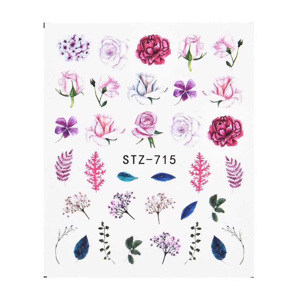 Coloful Flower Leaf 3D Stickers on Nails Decoration Tattoo Water Decals Nail Sticker UV Gel Slider Manicure Wraps-Nail Inspo