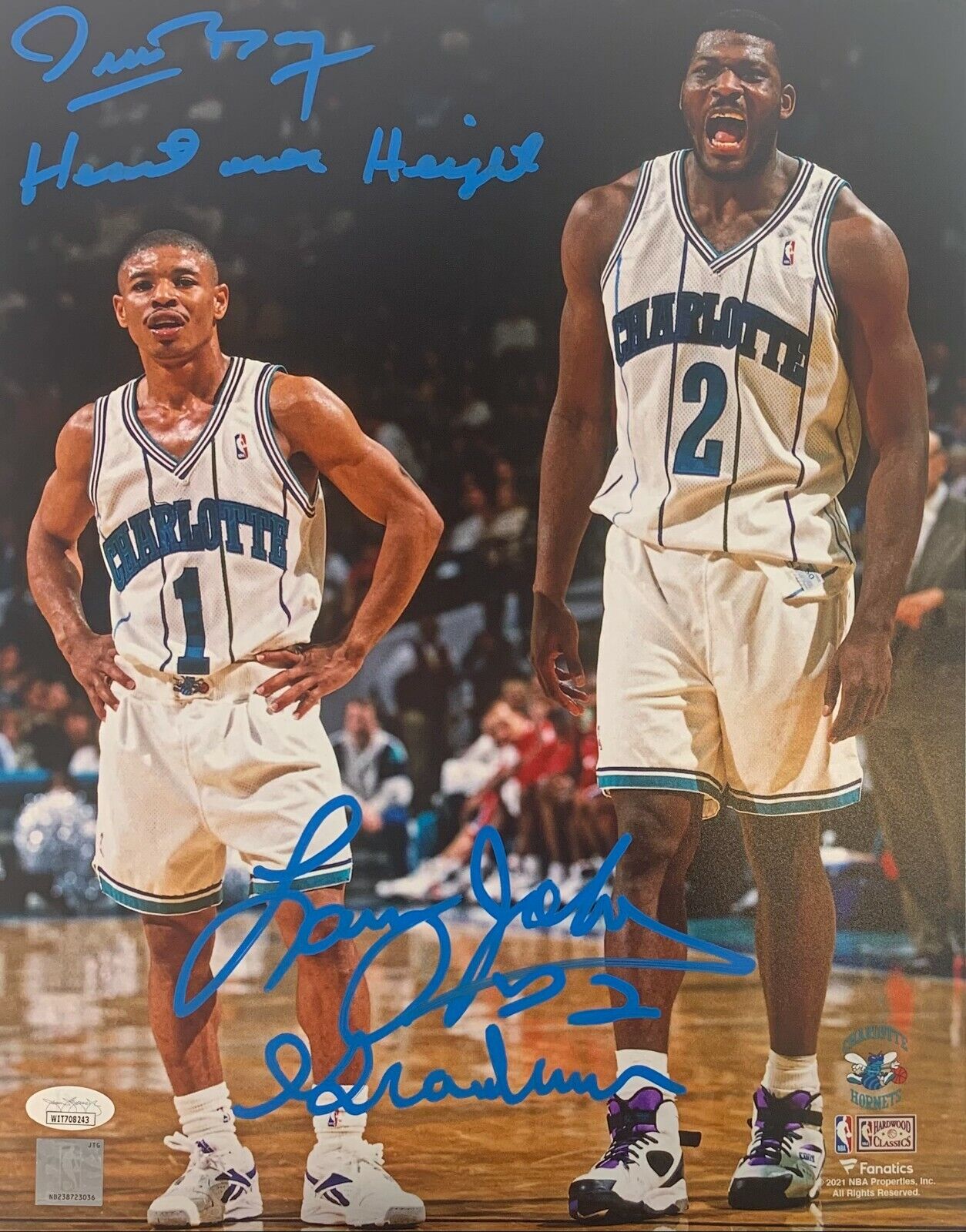 Larry Johnson Muggsy Bogues signed inscribed 11x14 Photo Poster painting Charlotte Hornets JSA