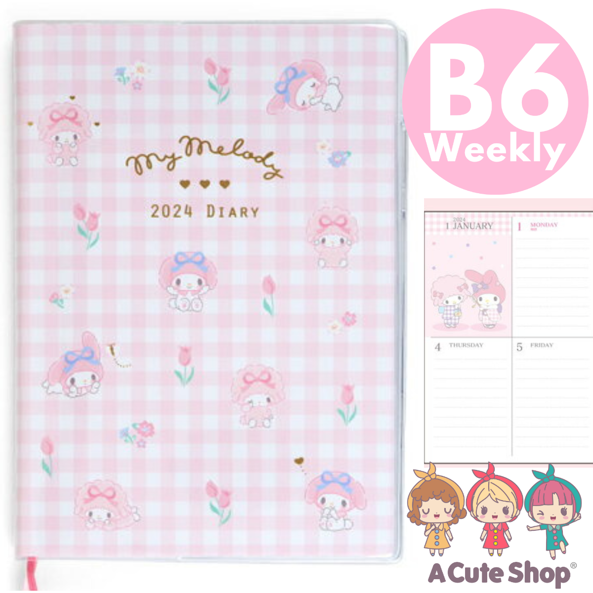 ❤SHIPPING NOW❤2024 Diary My Melody B6 Weekly Planner BLOCK TYPE Notebook Schedule Book Agenda w/ BONUS GIFT A Cute Shop - Inspired by You For The Cute Soul 