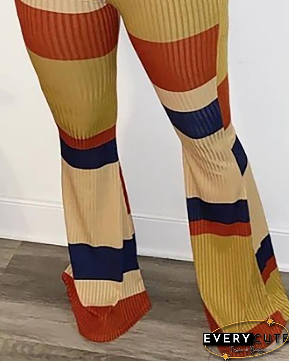 Striped Colorblock High Waist Bootcut Pants P15557