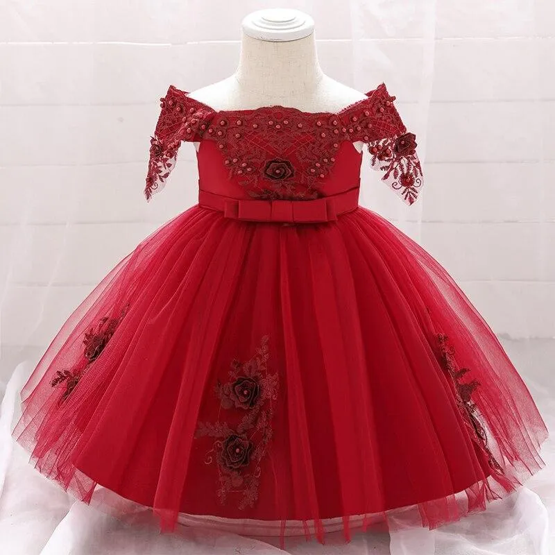 2021 Summer  Clothes Tulle Infant 1st Baptism Dress For Baby Girl Dresses Party And Wedding Flower 2 1 Year Birthday Dress Tutu