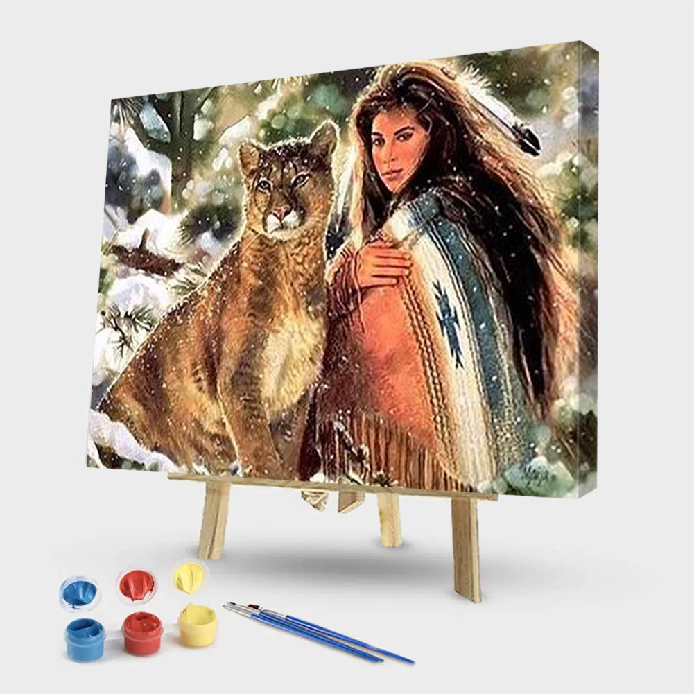 

50*40CM - Paint By Numbers - Girl and Cougar, 501 Original