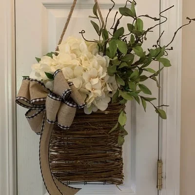 🎁Mother's Day Gift💐Cream Hydrangea Door Hanger Basket Wreath