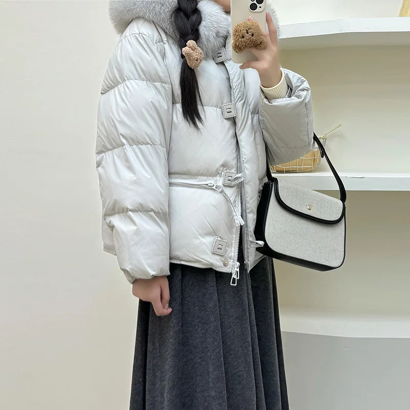 Toloer High Sense Fox Big Hair Collar Down Jacket Female 2024 Winter Thick Length Of The Square Button Warm Bestie Coat Tide-Outfit Ideas