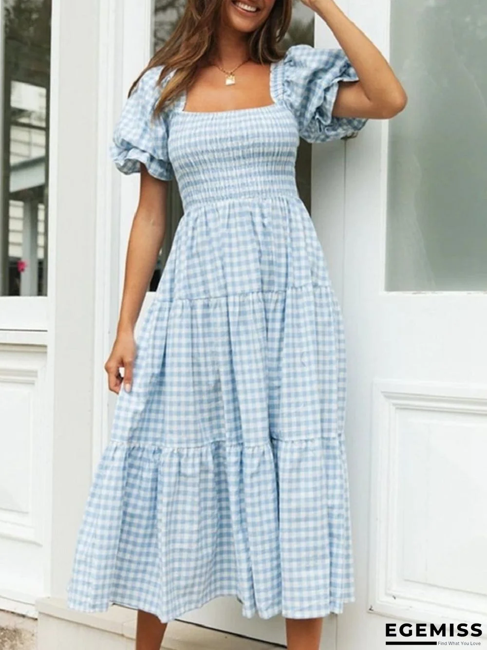 Plaid Bubble Sleeve Dress | EGEMISS