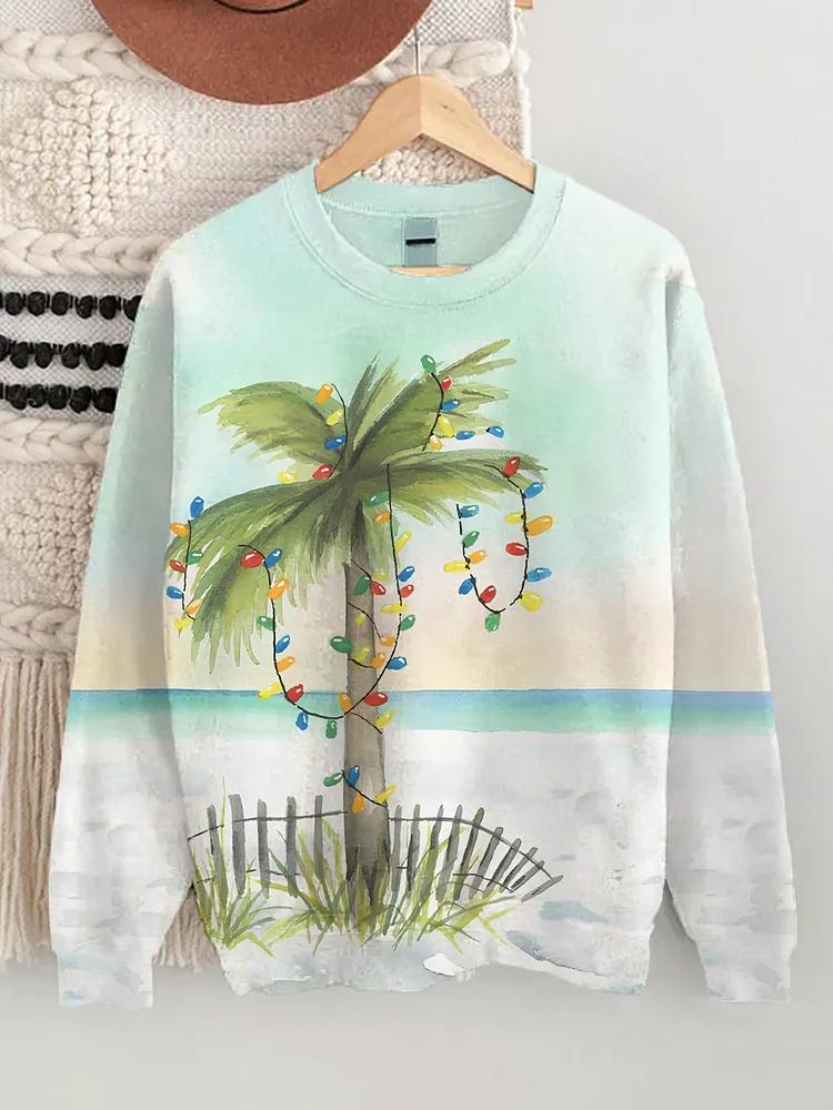 Women's Christmas Coconut Tree Art Print Casual Sweatshirt