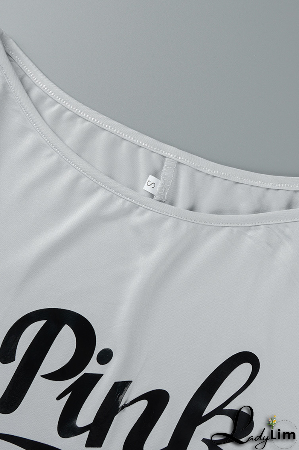 Gray White Fashion Print Patchwork One Shoulder Long Sleeve Two Pieces