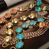 Medieval vintage Western palace three-dimensional inlaid copper gold-plated color-preserving quality Austrian crystal bracelet earrings