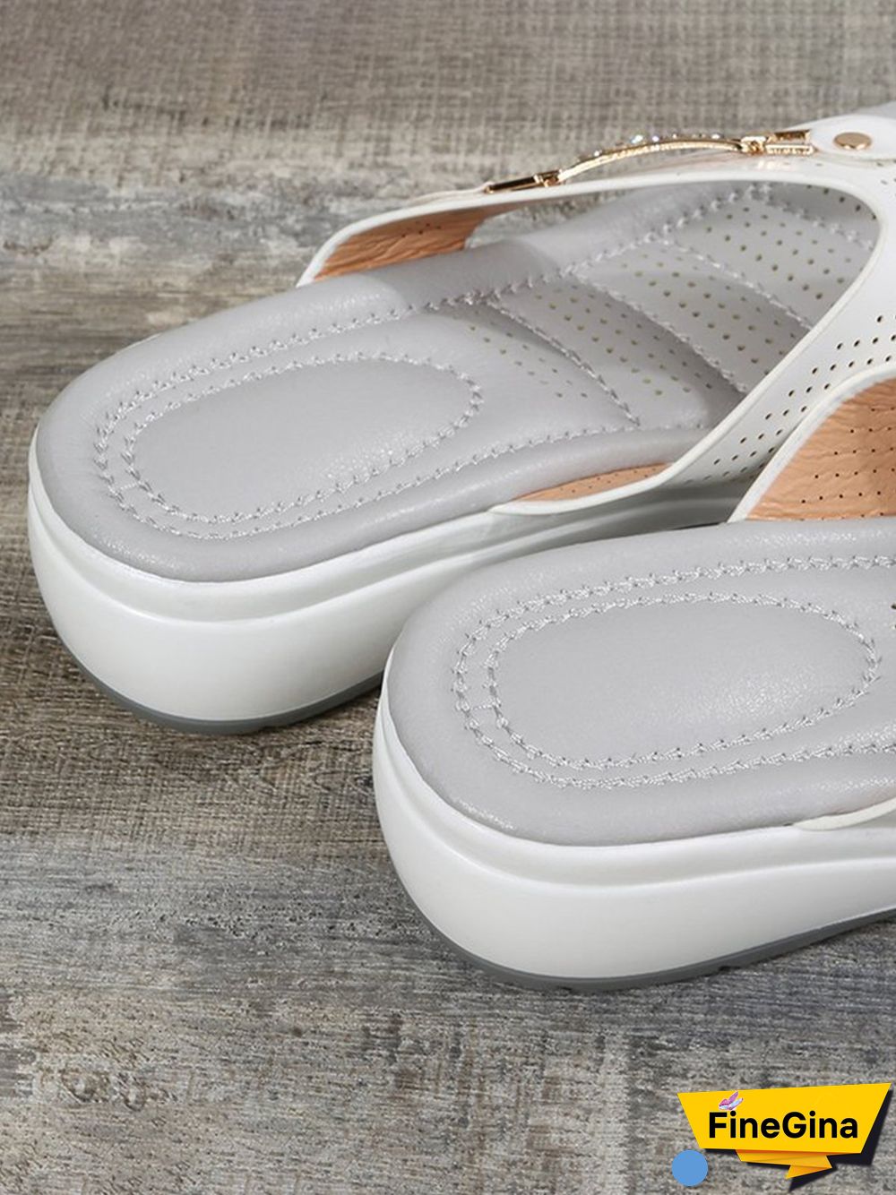 Metal Rhinestone Slope Heel Flip-Flops