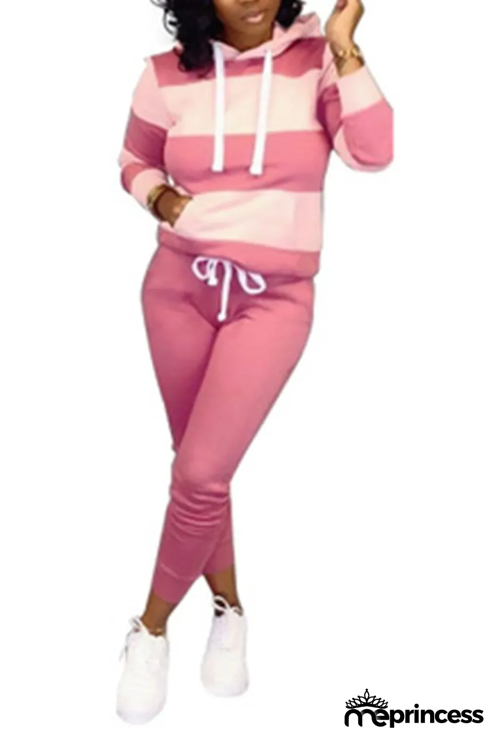 Red Polyester OL Striped Patchwork Print pencil Long Sleeve Two Pieces