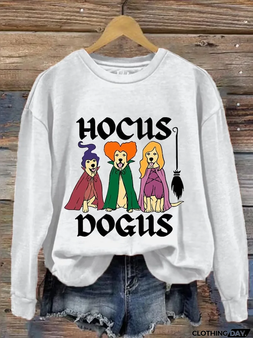 Women's Funny Halloween Hocus Dogus Dog Witch Casual Sweatshirt