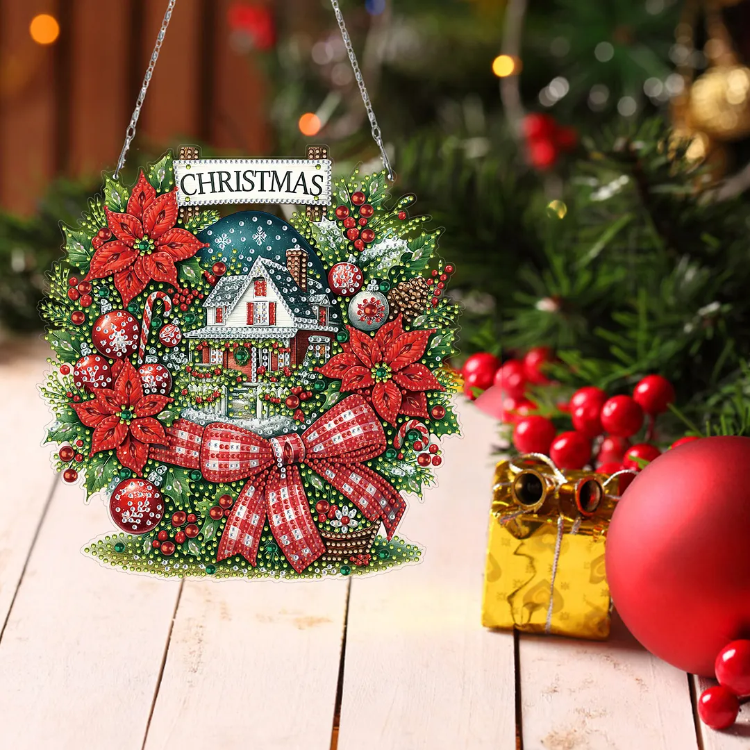 Christmas House DIY 2D Flat Acrylic Double Sided Diamond Painting Kits Pendant