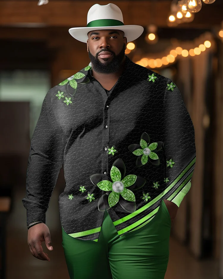 Men's Plus Size St. Patrick's Day Casual Lapel Long Sleeve Shirt