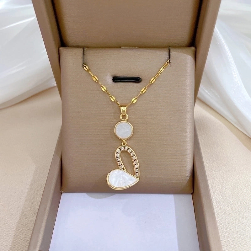 2 Pieces Minimalist Classic Style Geometric Heart Shape Titanium Steel Copper Zircon Pendant Necklace In Bulk