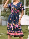 Floral-Print Flared Sleeves Midi Dress