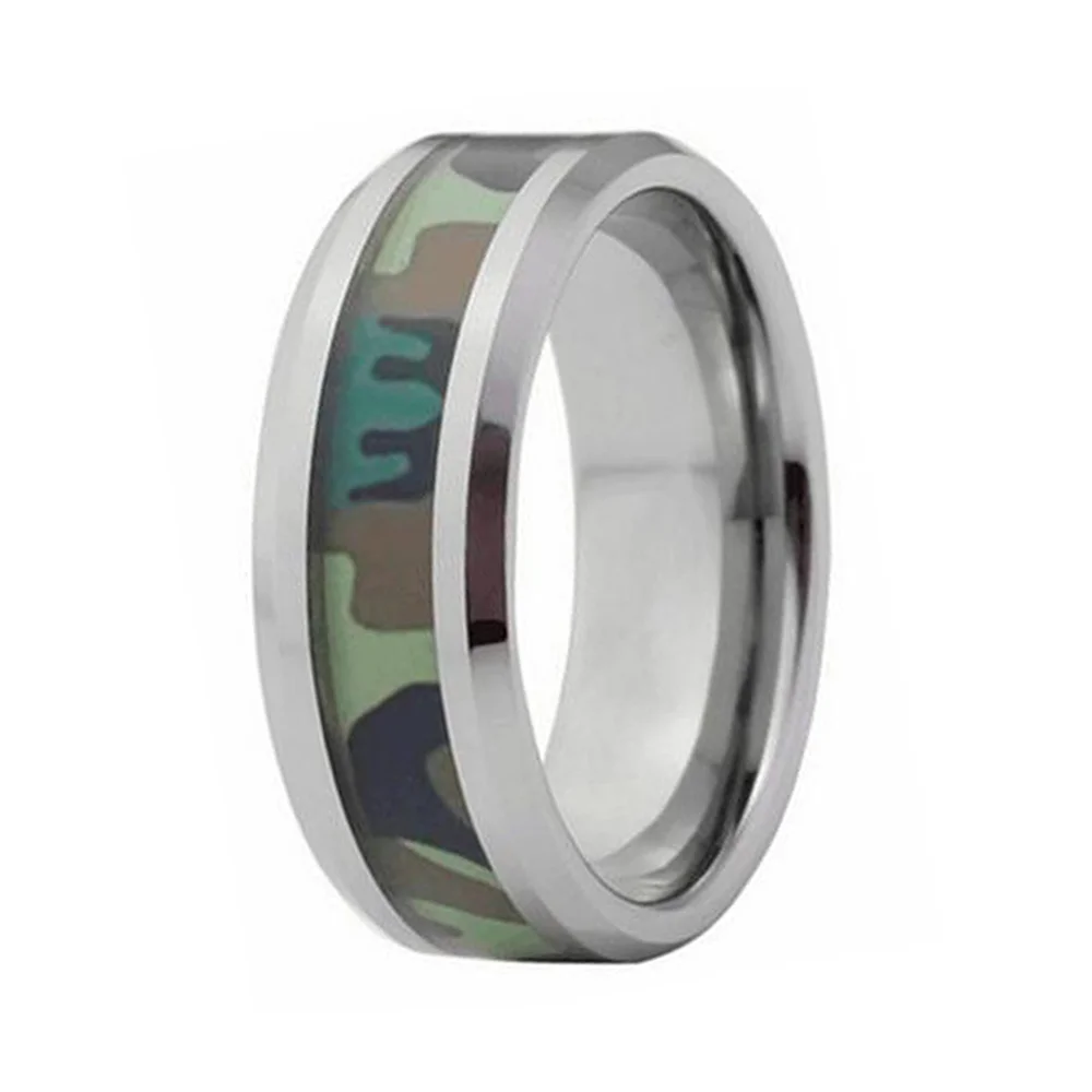 8MM Jungle Camouflage Tungsten Rings Men Wedding Bevel Edge Polished Finished