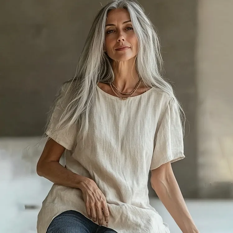 Vintage Crew Neck Cotton Linen Comfy Shirt