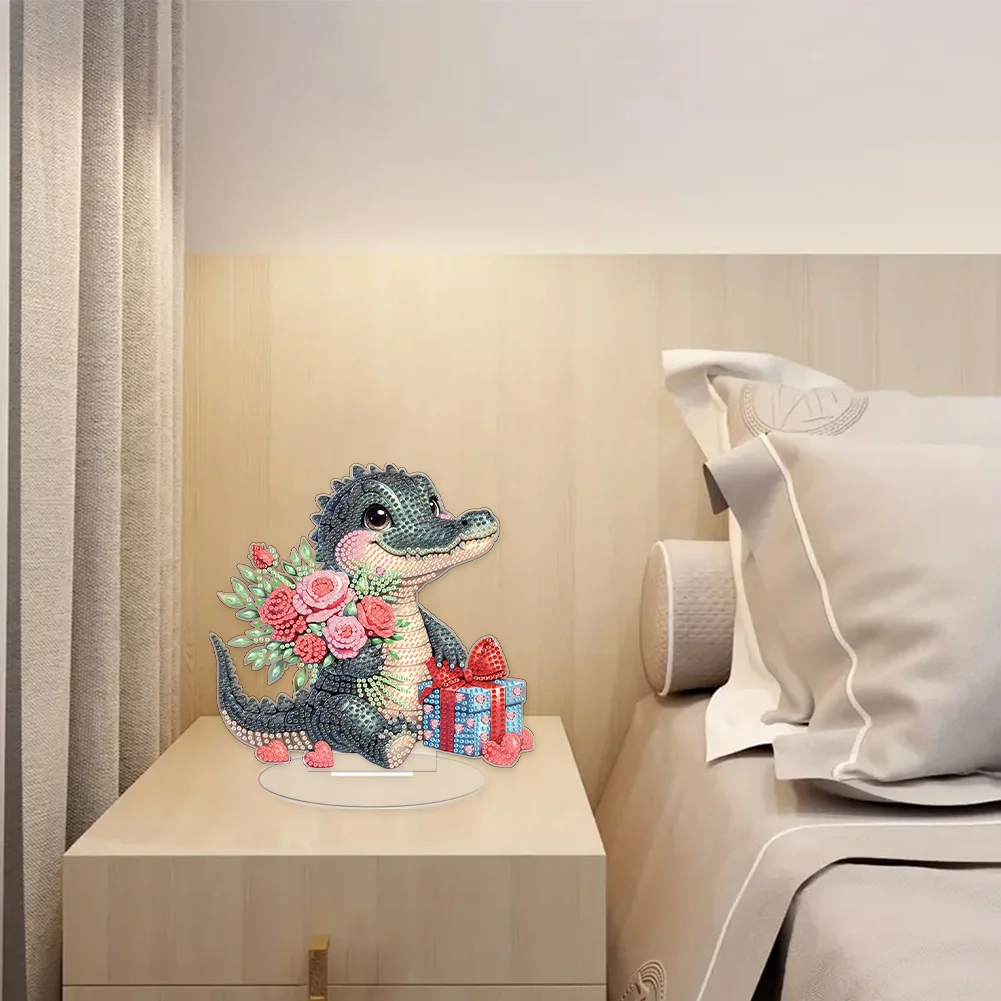 DIY Love Crocodile Single-Sided Acrylic Diamond Painting Tabletop Ornament for Home Office Desktop Decor