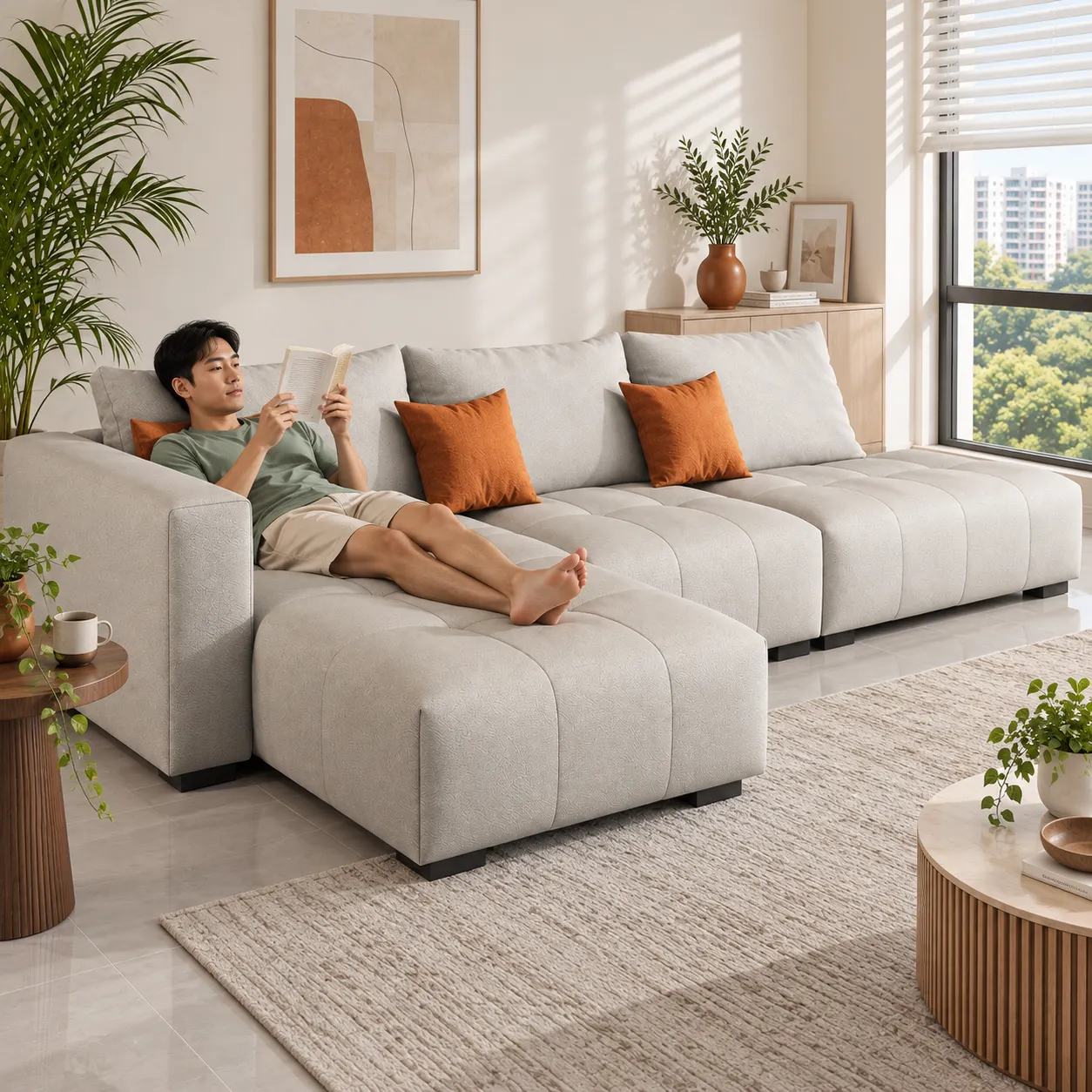 M02 Chaise Sectional Sofa - Light Grey — Product view 2