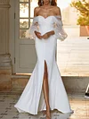 White Yarn Split-Joint Puff Sleeves Off-The-Shoulder Mermaid Maxi Dress