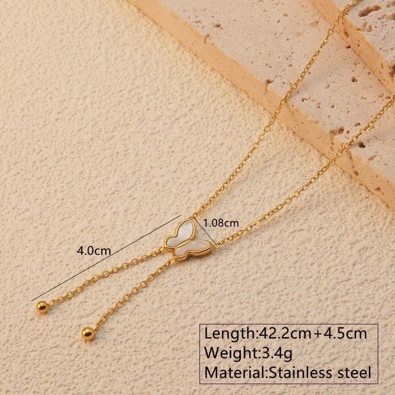 Sweet Minimalist Butterfly 304 Stainless Steel Acrylic Shell 18K Gold Plated Plating Butterfly Pendant Necklace