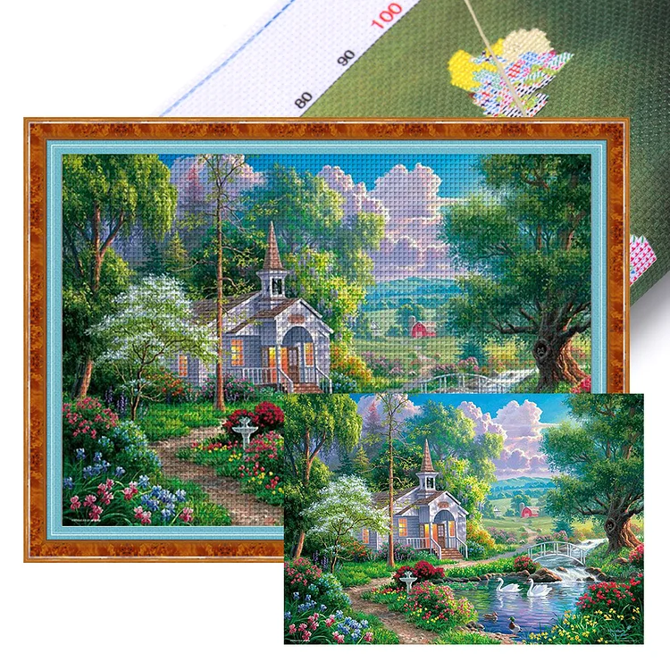 Xiaobai Brand- Swan Lake Cottage- 14CT - 2 Strands Threads Printed cross stitch - 92*68cm(Canvas)(90 Colors)