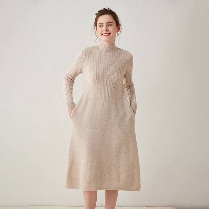 Mock Turtleneck Women's Cashmere Dress REAL SILK LIFE