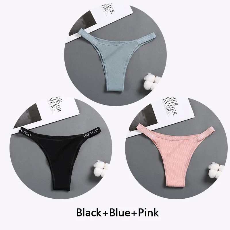 FINETOO 3Pcs/set Women Thongs Fashion Letter Cotton Panties M-XL Female Underpants Ladies Sexy Underwear Women Bikini Panty New