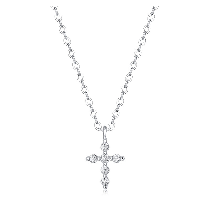 S925 Sterling Silver Jewelry Original Cross Moissanite Pendant Necklace 
