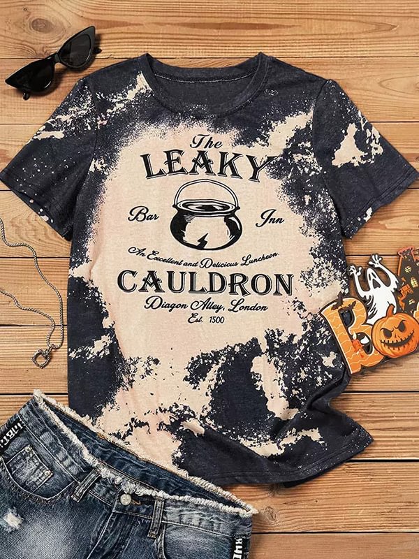 Halloween Leaky Cauldron Bleached T-Shirt Tee