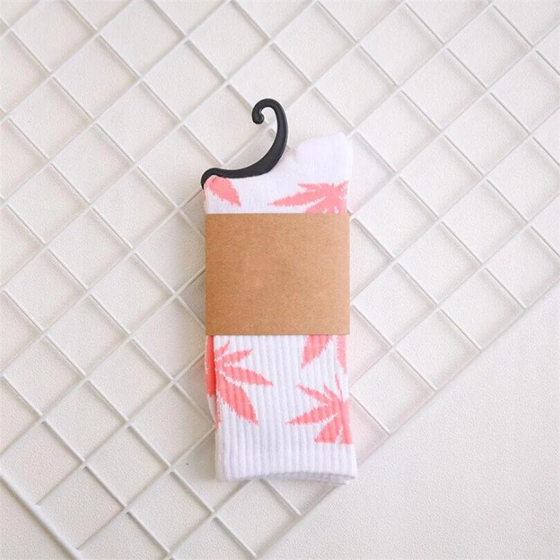 CUHAKCI Socks For Women Men's Cotton Socks Hip Hop Leaf high Quality Harajuku Ladies White Green Spring Autumn casual long Socks