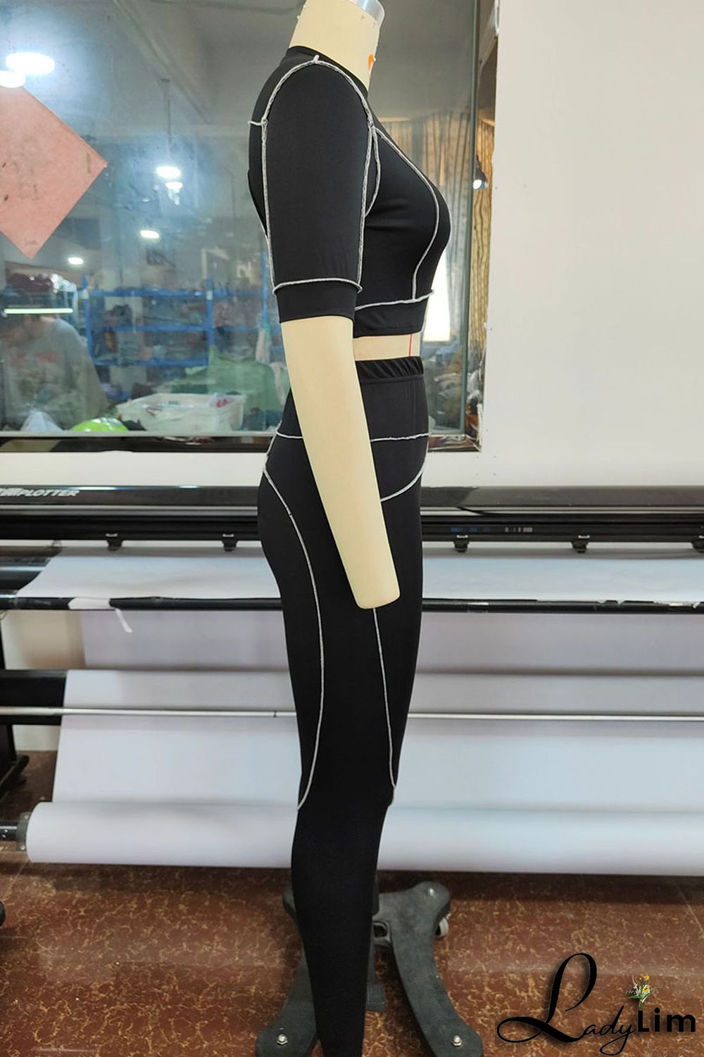 Black Sexy Sportswear Solid Split Joint Backless O Neck Short Sleeve Two Pieces