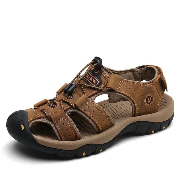 MIXIDELAI New Fashion Summer Beach Breathable Men Sandals Brand Genuine Leather Men's Sandals Man Casual Shoes Plus Size 38-47