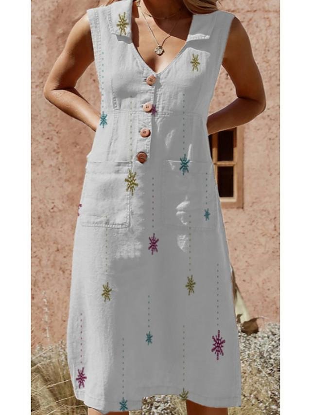 Women's A-Line Dress Knee Length Dress - Sleeveless Floral Summer Boho 2020 White Yellow Fuchsia Light Blue M L XL XXL XXXL XXXXL - VSMEE