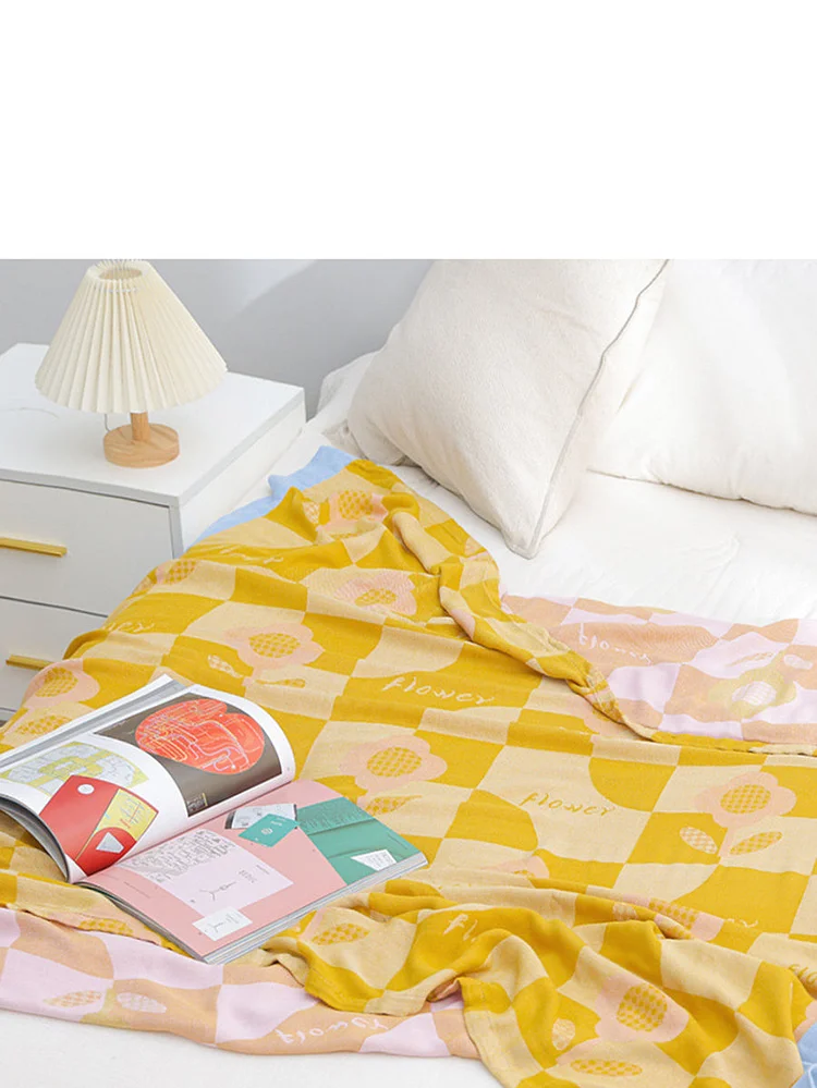 Summer Colorblock Cotton Queen Blanket 100% Cotton Bedcover Sofa Blanket