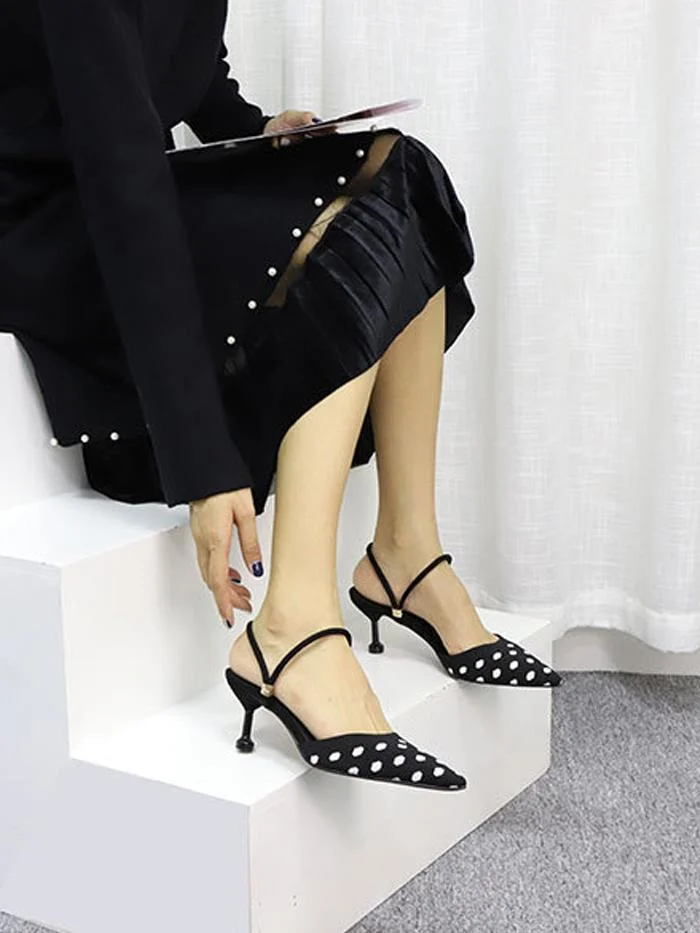 Polka dots, comfortable, soft, breathable, pointed toe two-wear high stiletto sandals