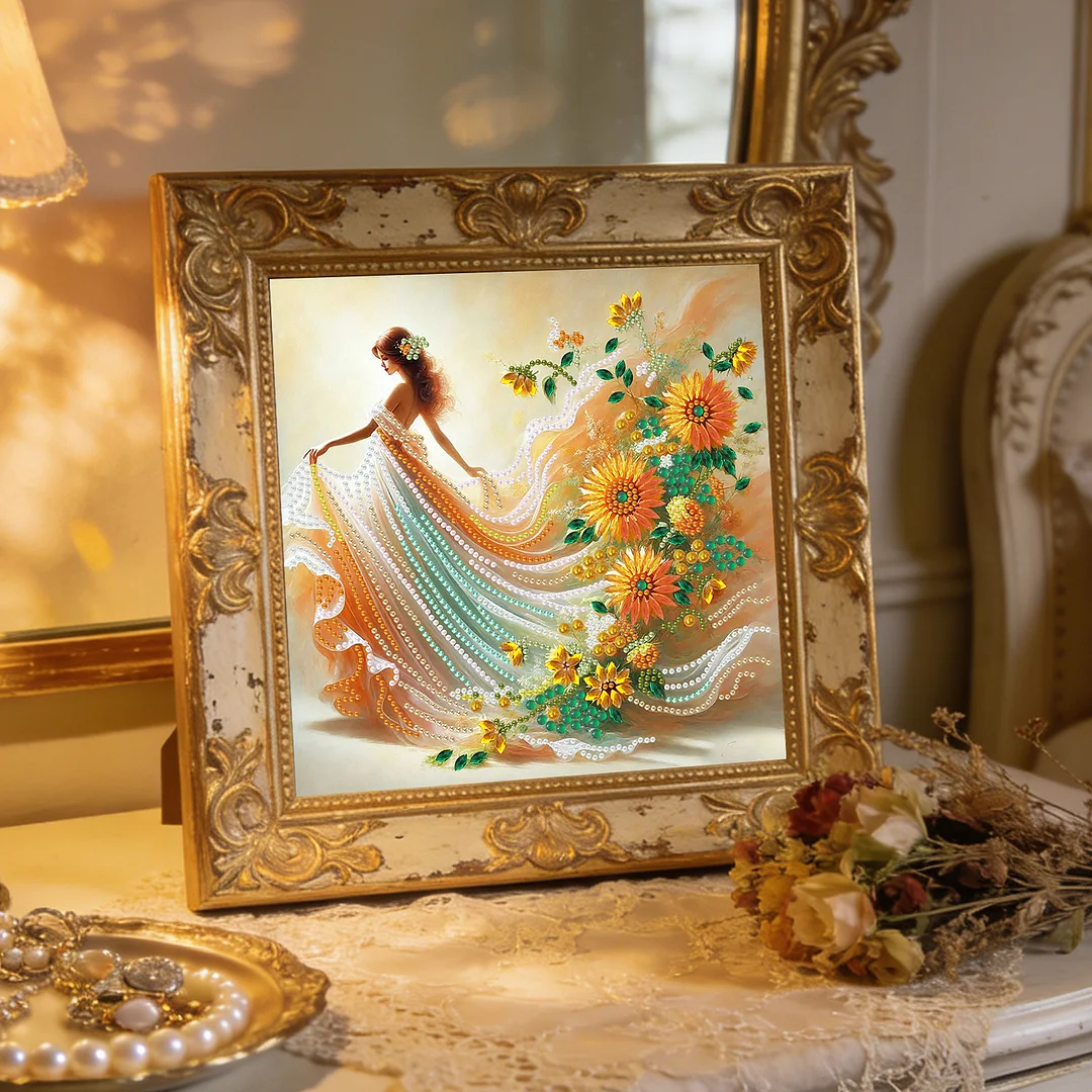 Diamond Painting - Partial Special Shaped Drill - Sunflower Dancing Girl(Canvas|30x30cm)