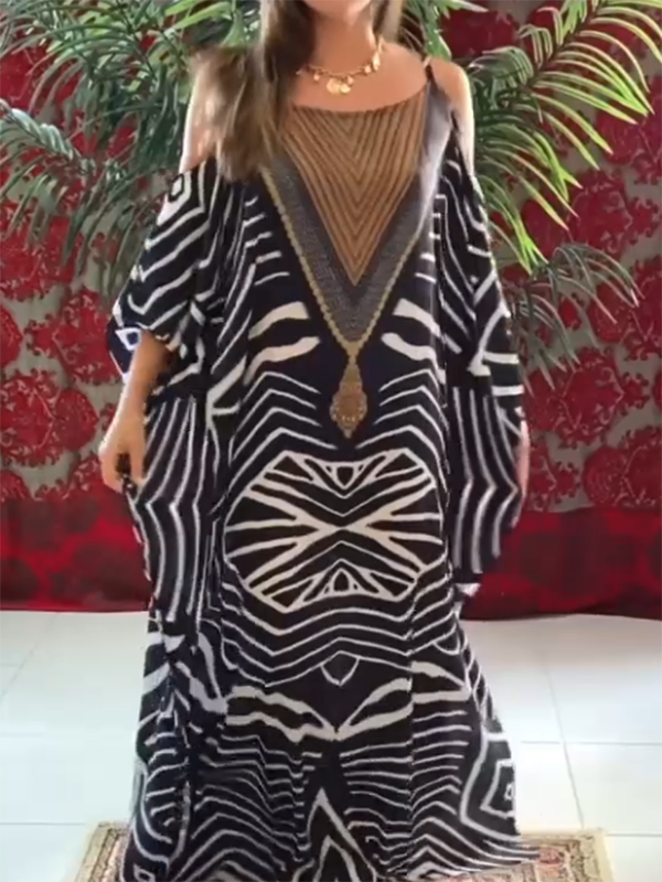 Plus Size Women's Casual Striped V-Neck Dress