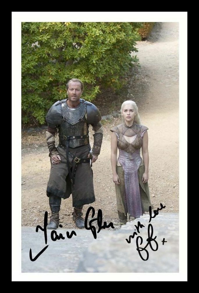 Iain Glen & Emilia Clarke - Game Of Thrones Autograph Signed & Framed Photo Poster painting