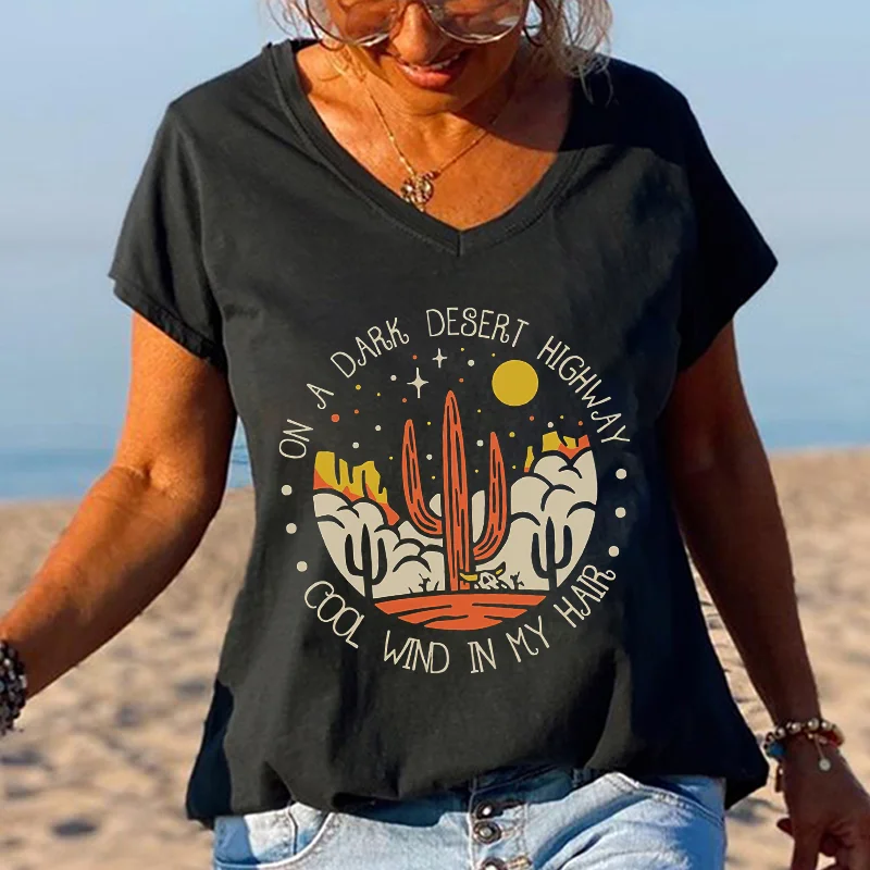 On A Dark Desert Highway Cool Wind In My Hair Printed T-shirt