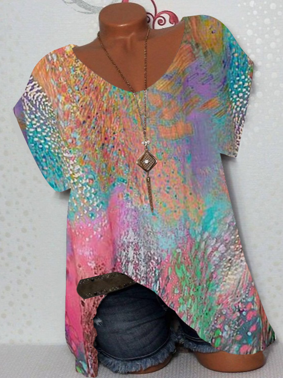 Women's V-Neck Short Sleeve Printed Tops