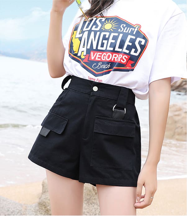 New Women Cargo High Waist Shorts Cotton Overalls Fashion Ladies Casual Multi-pockets Breathable Loose Trouser Plus Size